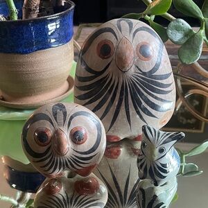 Vintage Tonala Owl Figurine Set